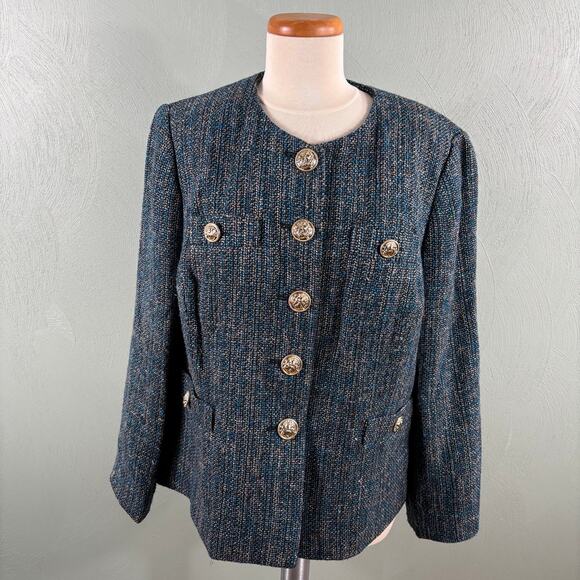 Kasper Jacket Women's Size 14W Blue Tweed Office Career Formal Lined Blazer - Picture 8 of 10
